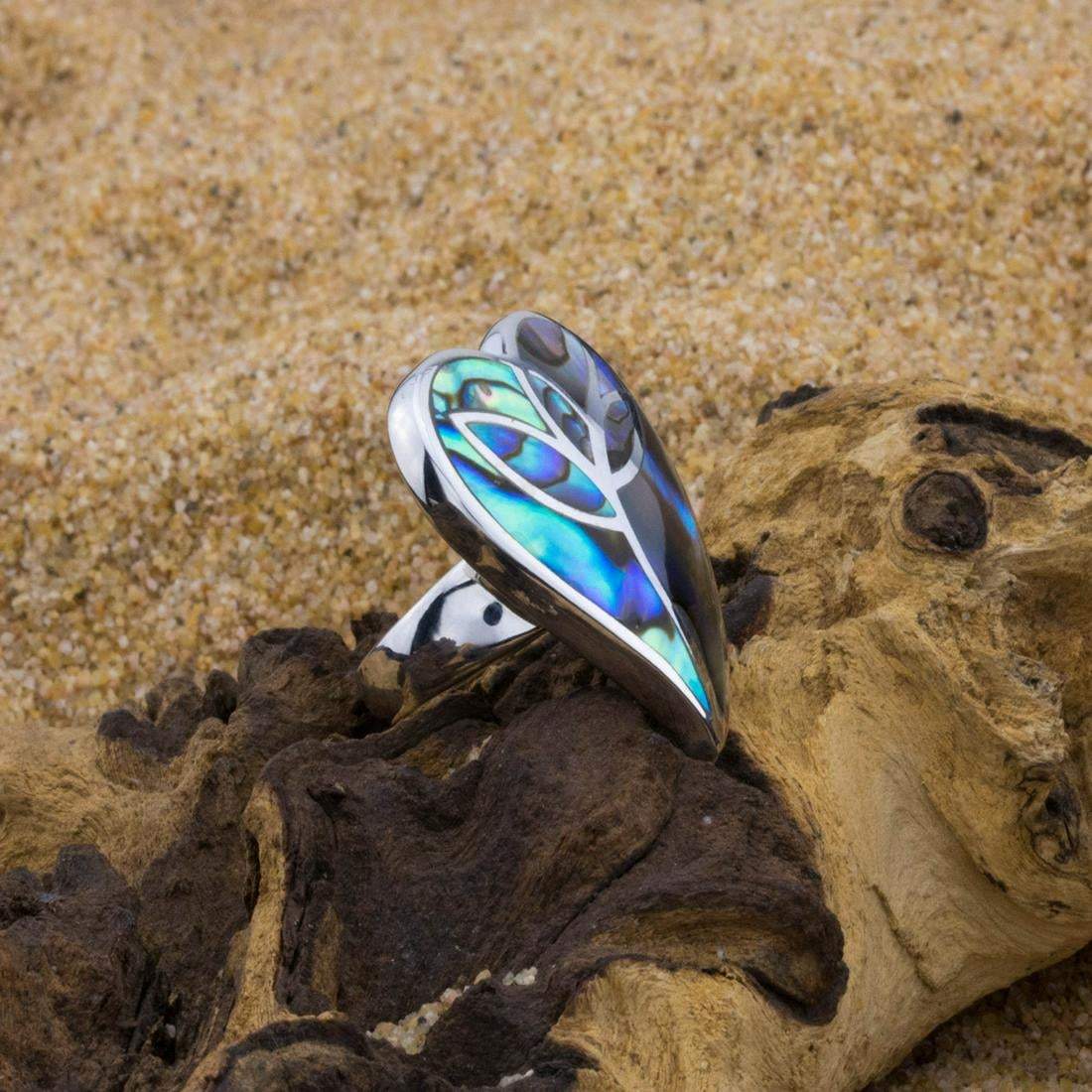 Silver Freeform Abalone Heart Inlay Ring Size 5 - Shop Thrifty Treasures