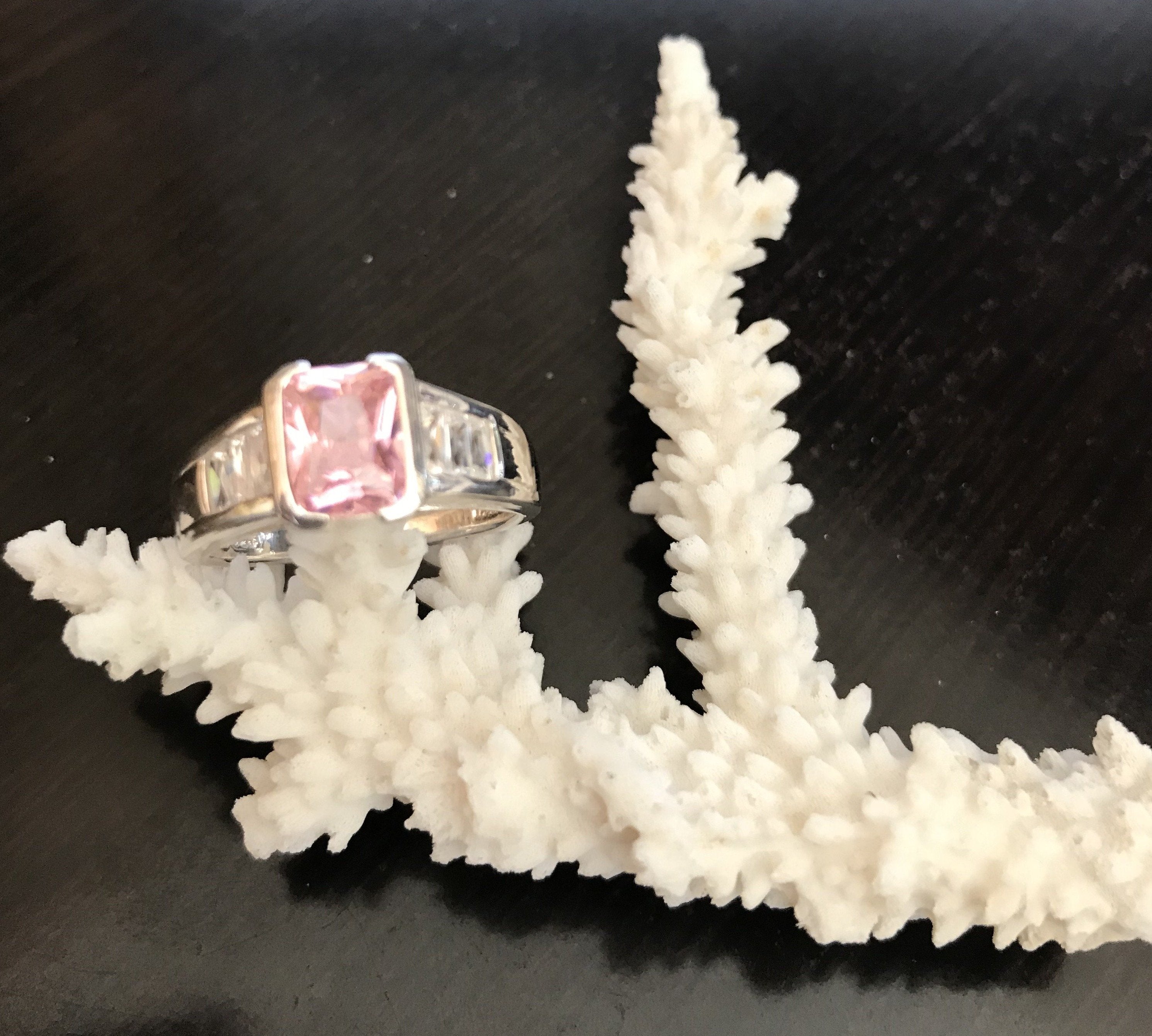 Sterling Silver Silver Pink Cubic Zirconia Ring Size 9 - Shop Thrifty Treasures