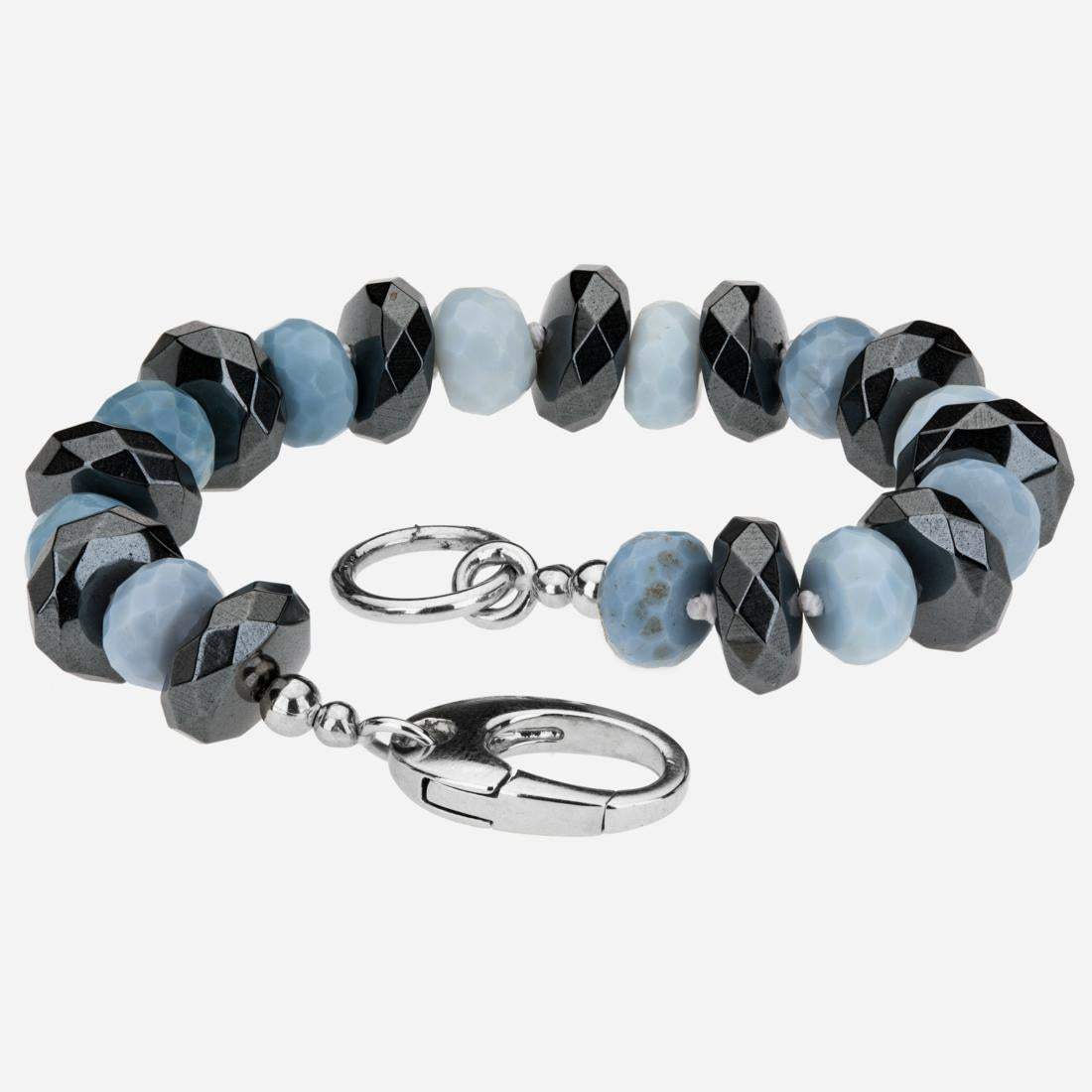 Silver Blue Opal and Hematite Bead Bracelet 7.5" - Shop Thrifty Treasures