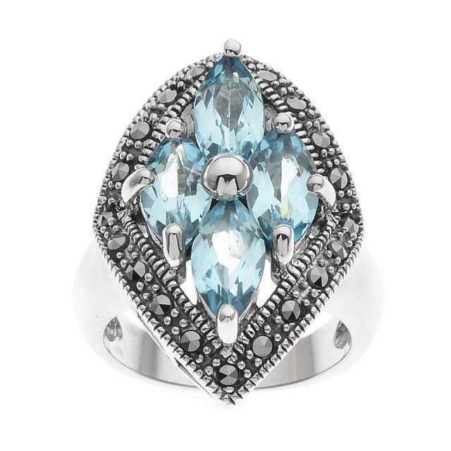 Silver Blue Topaz & Marcasite Shield Ring-Size 10 - Shop Thrifty Treasures