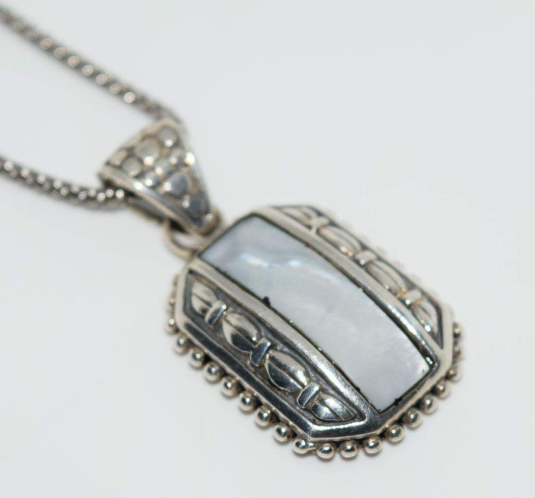 Vintage Sterling Silver Mother of Pearl Pendant with Italian 17" Popcorn Chain - Shop Thrifty Treasures