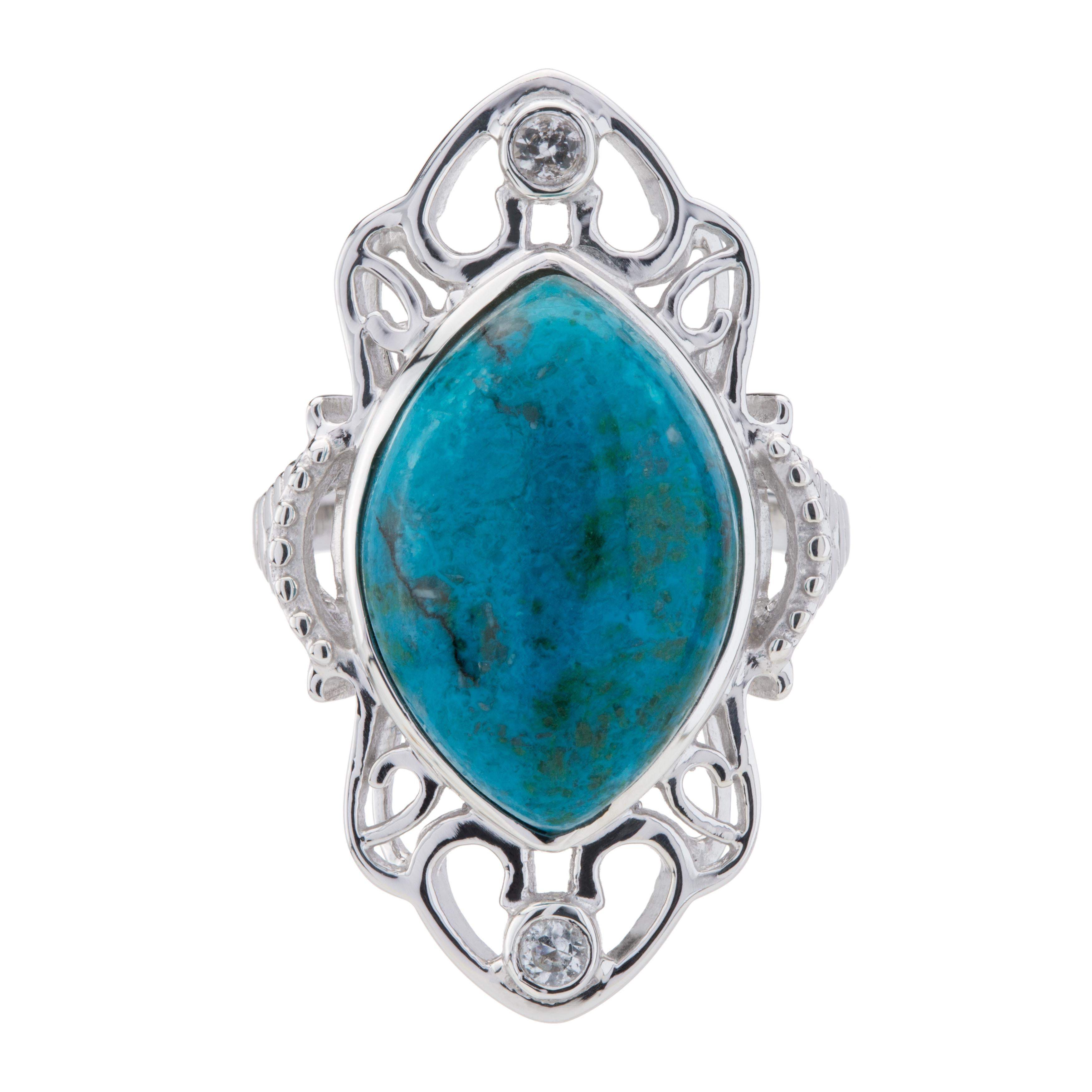 Sterling Silver Marquise Chrysocolla & Topaz Ring-Size 10 - Shop Thrifty Treasures