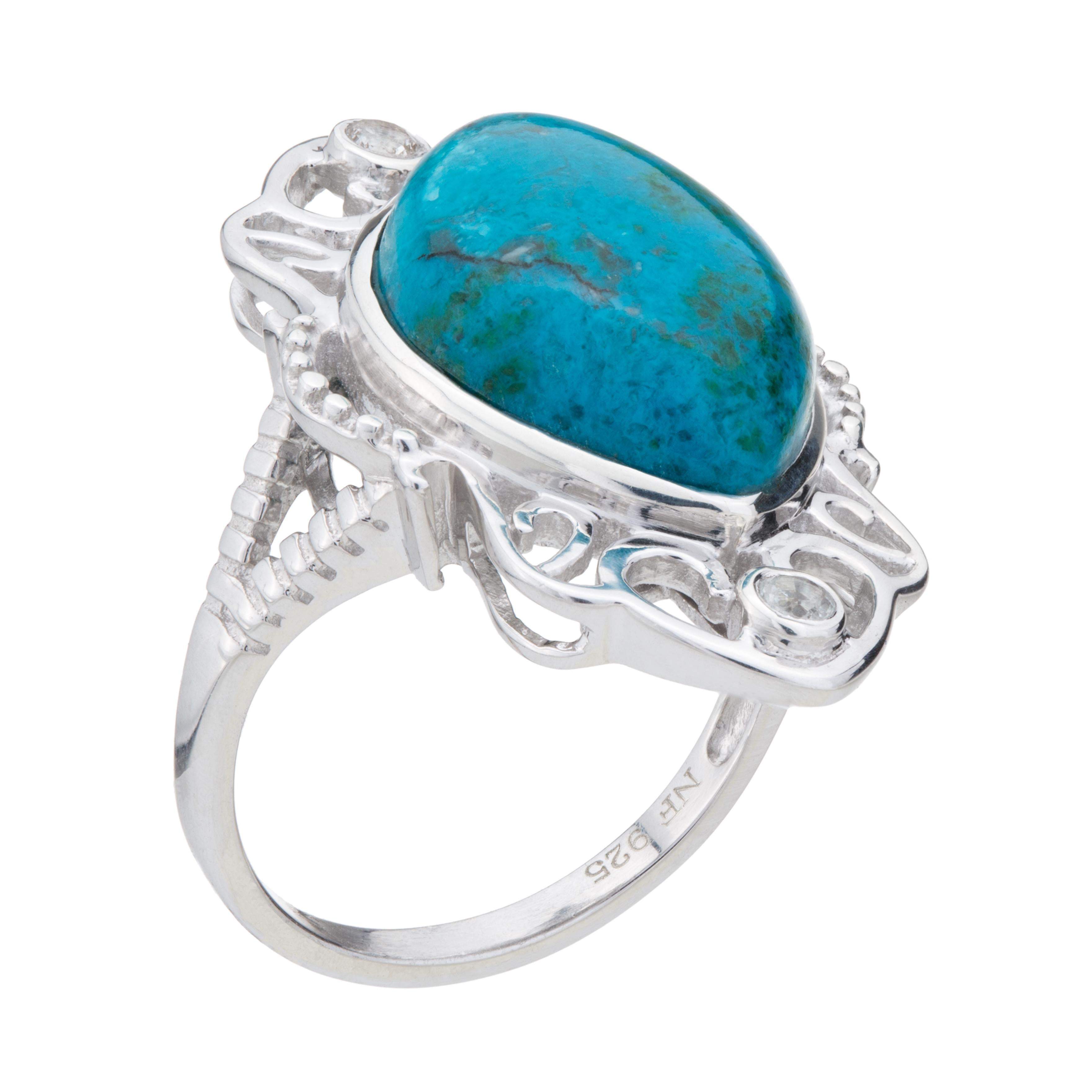 Sterling Silver Marquise Chrysocolla & Topaz Ring-Size 10 - Shop Thrifty Treasures