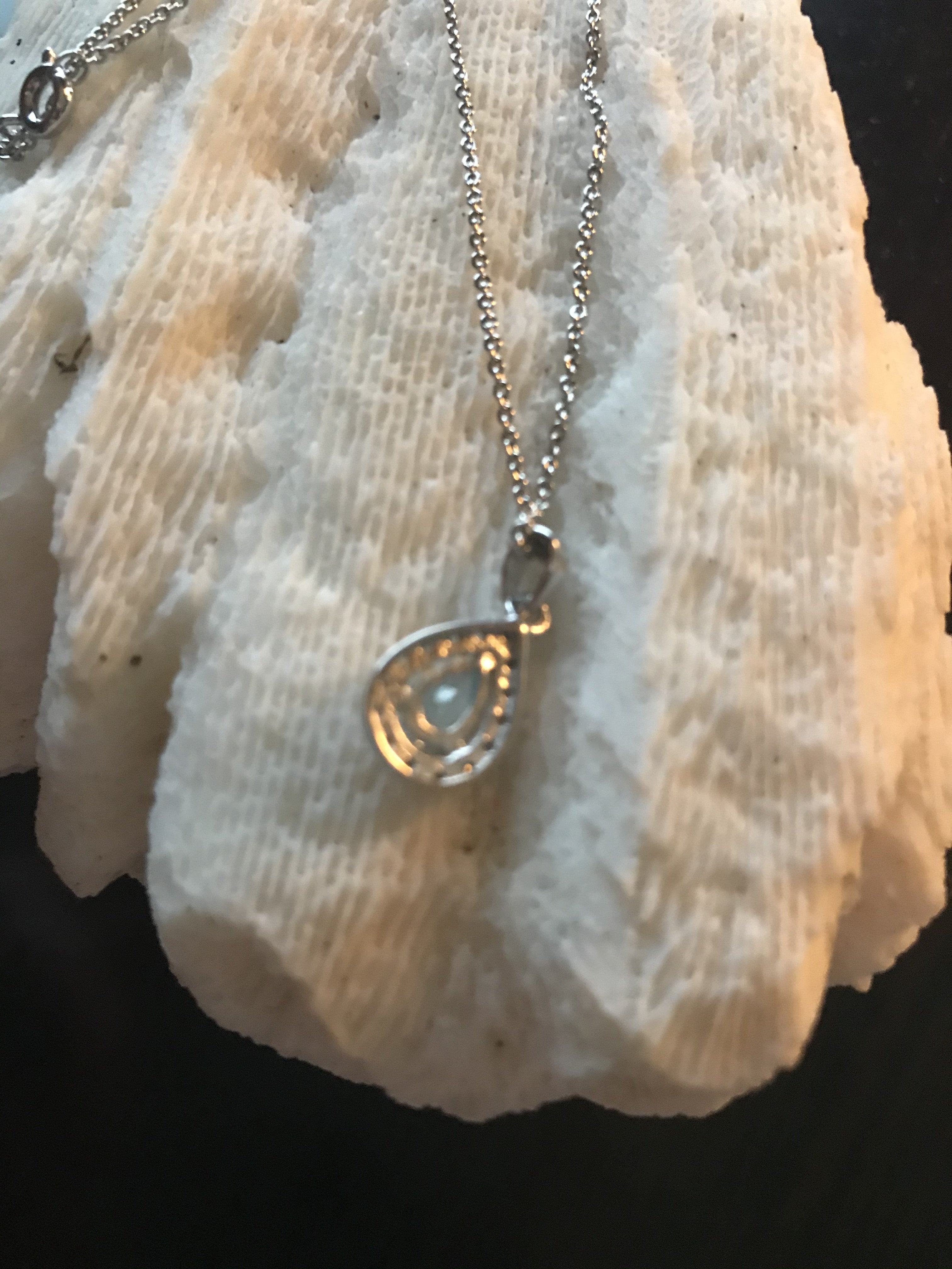 Silver Sky Blue Topaz Pear-Shaped Pendant Necklace - Shop Thrifty Treasures