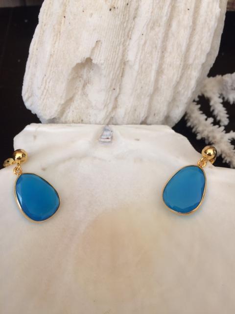 Sky Blue Egg Chalcedony Top Round Ball Large Drop Dangle Earrings - Shop Thrifty Treasures