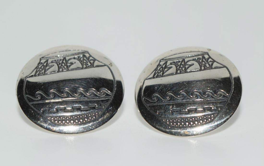 Vintage Southwestern Style Sterling Etched Basket Earrings - Shop Thrifty Treasures
