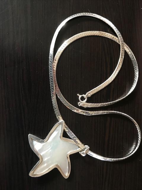 Large Sterling Carved Mother of Pearl StarFish Pendant 24" Necklace - Shop Thrifty Treasures