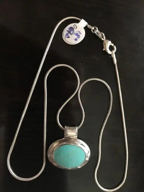 Sterling Silver Ceruleite Pendant 18" Snake Necklace - Shop Thrifty Treasures