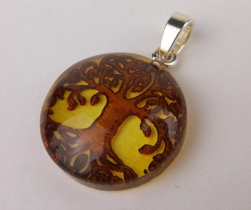 Sterling Genuine Amber Tree of Life Pendant and Matching Earrings - Shop Thrifty Treasures