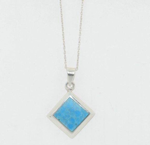 Vintage Sterling Silver  Blue Enamel Inlaid Square 18" Necklace - Shop Thrifty Treasures