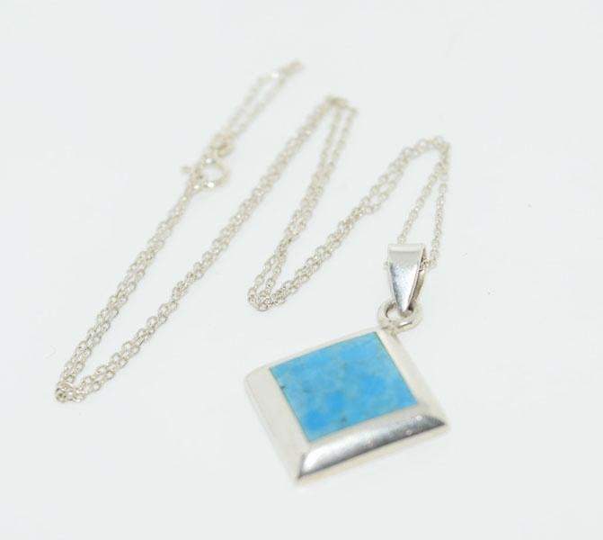 Vintage Sterling Silver  Blue Enamel Inlaid Square 18" Necklace - Shop Thrifty Treasures