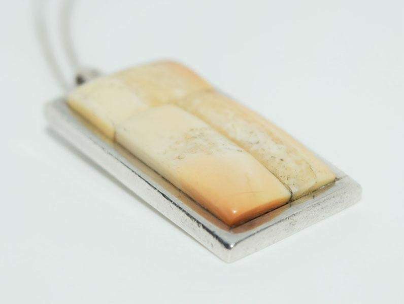 Artisan Sterling Silver Rectangle Carved Natural Stone Pendant Necklace - Shop Thrifty Treasures
