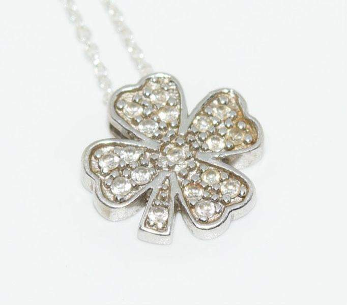 Sterling Silver 4 Leaf Clover Cubic Zirconia Necklace - Shop Thrifty Treasures