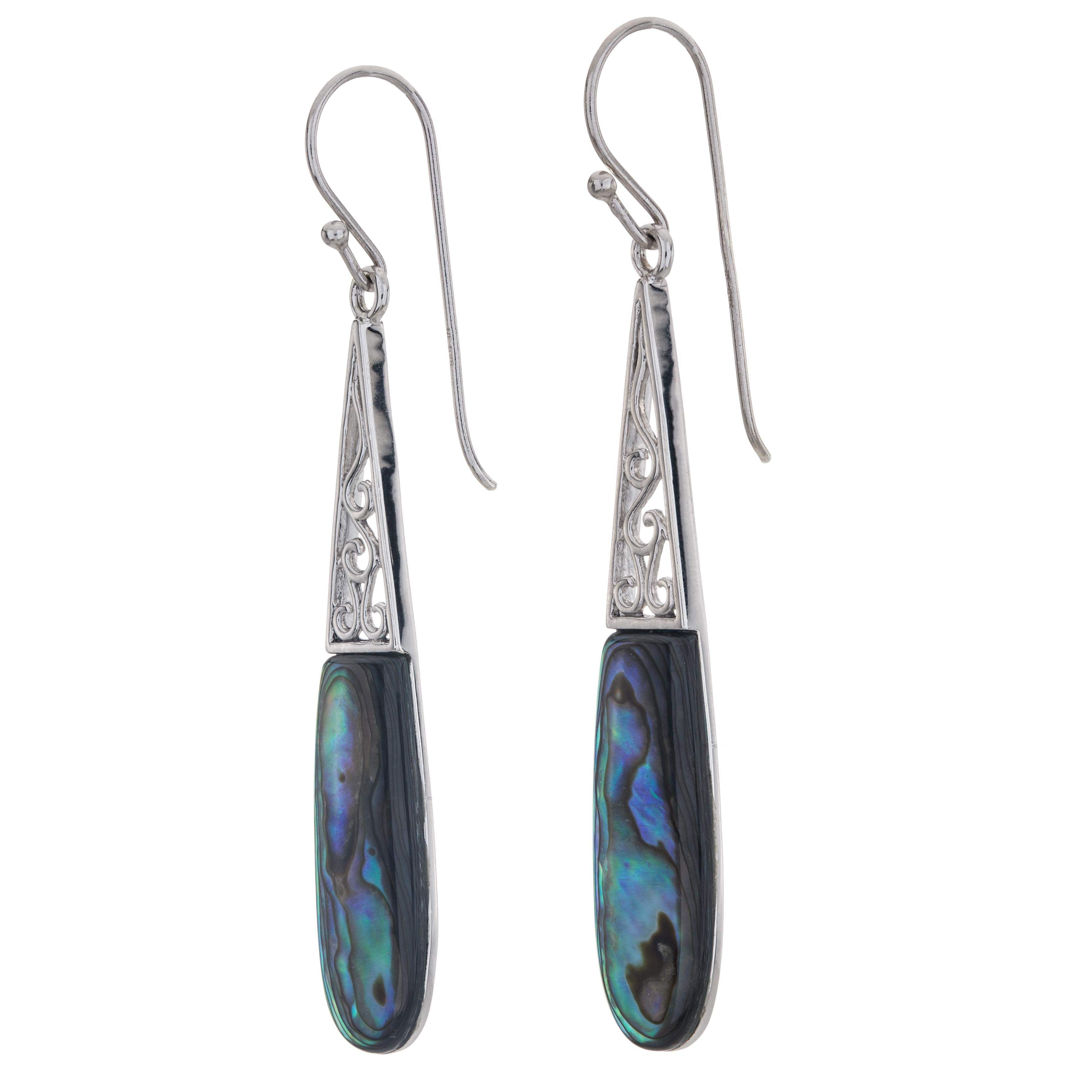 Sterling Silver Abalone Elongated Drop Earrings - Shop Thrifty Treasures