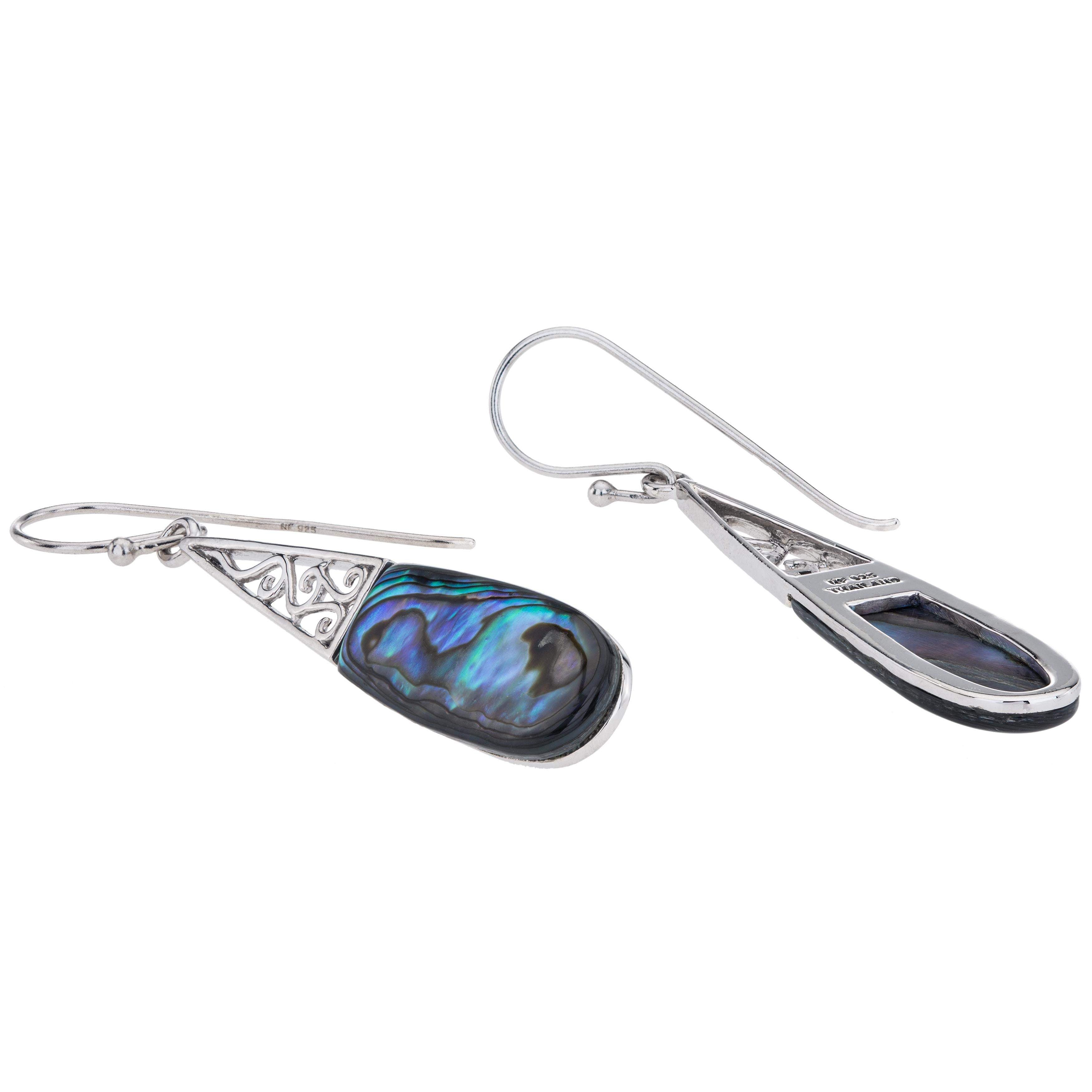 Sterling Silver Abalone Elongated Drop Earrings - Shop Thrifty Treasures