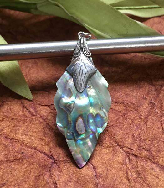 Sterling Silver Abalone Leaf-shaped Pendant - Shop Thrifty Treasures
