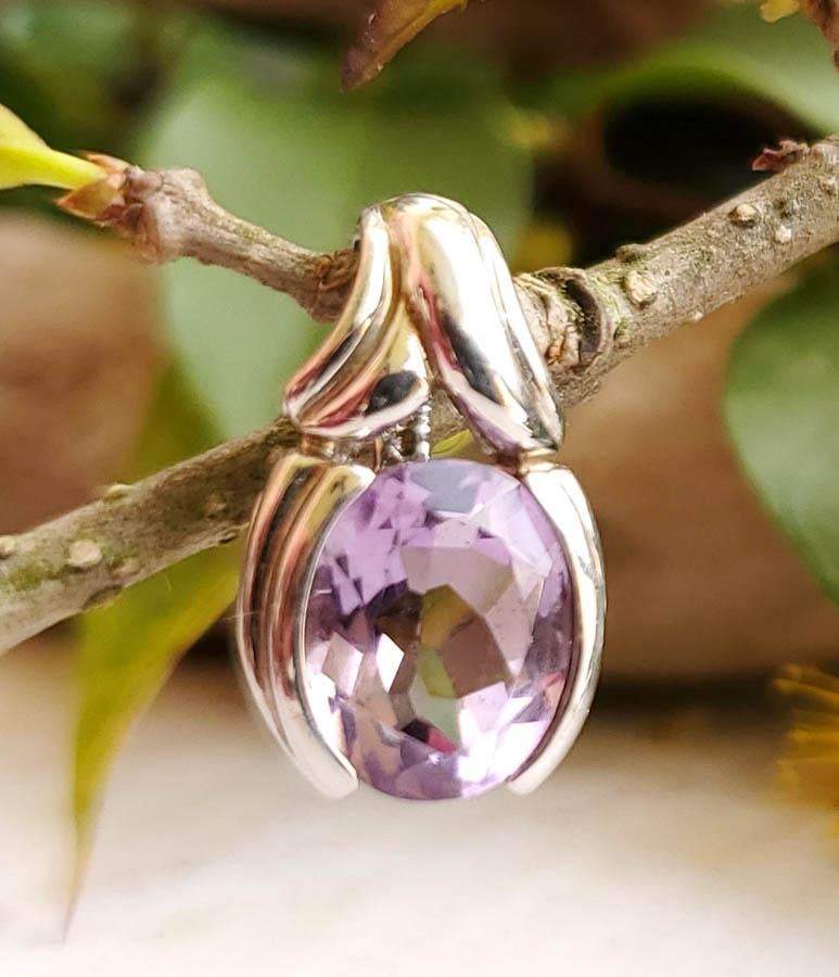 Sterling Silver Amethyst Oval Cut Pendant - Shop Thrifty Treasures