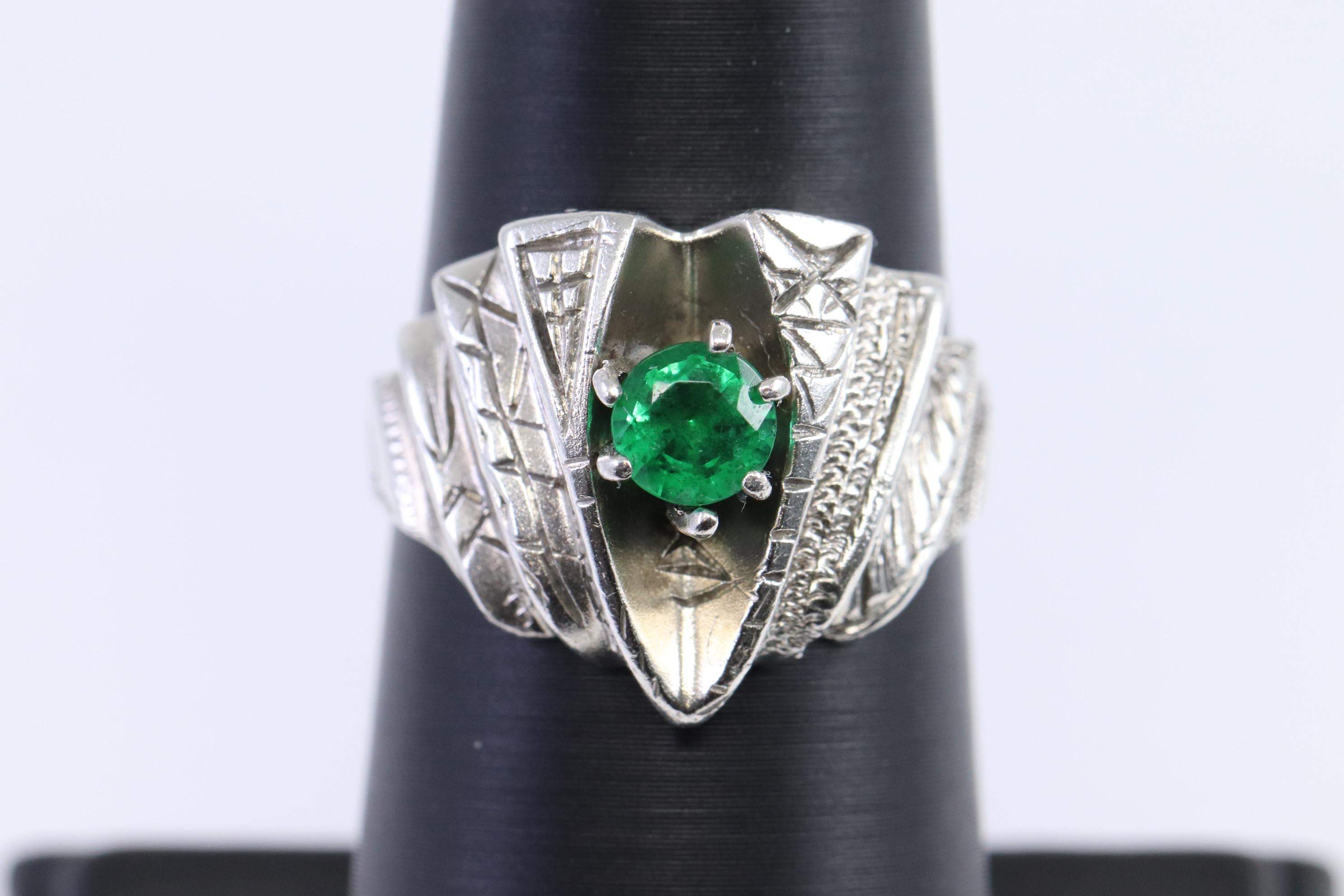 Sterling Silver Artisan Designer Emerald Ring Size 7.50 - Shop Thrifty Treasures