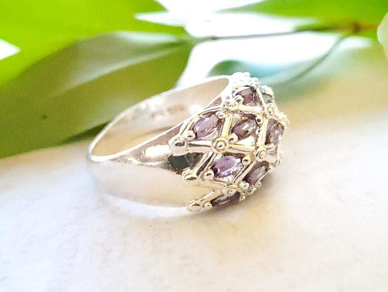 Sterling Silver Crosshatch Amethyst High Design Ring Size 7 - Shop Thrifty Treasures