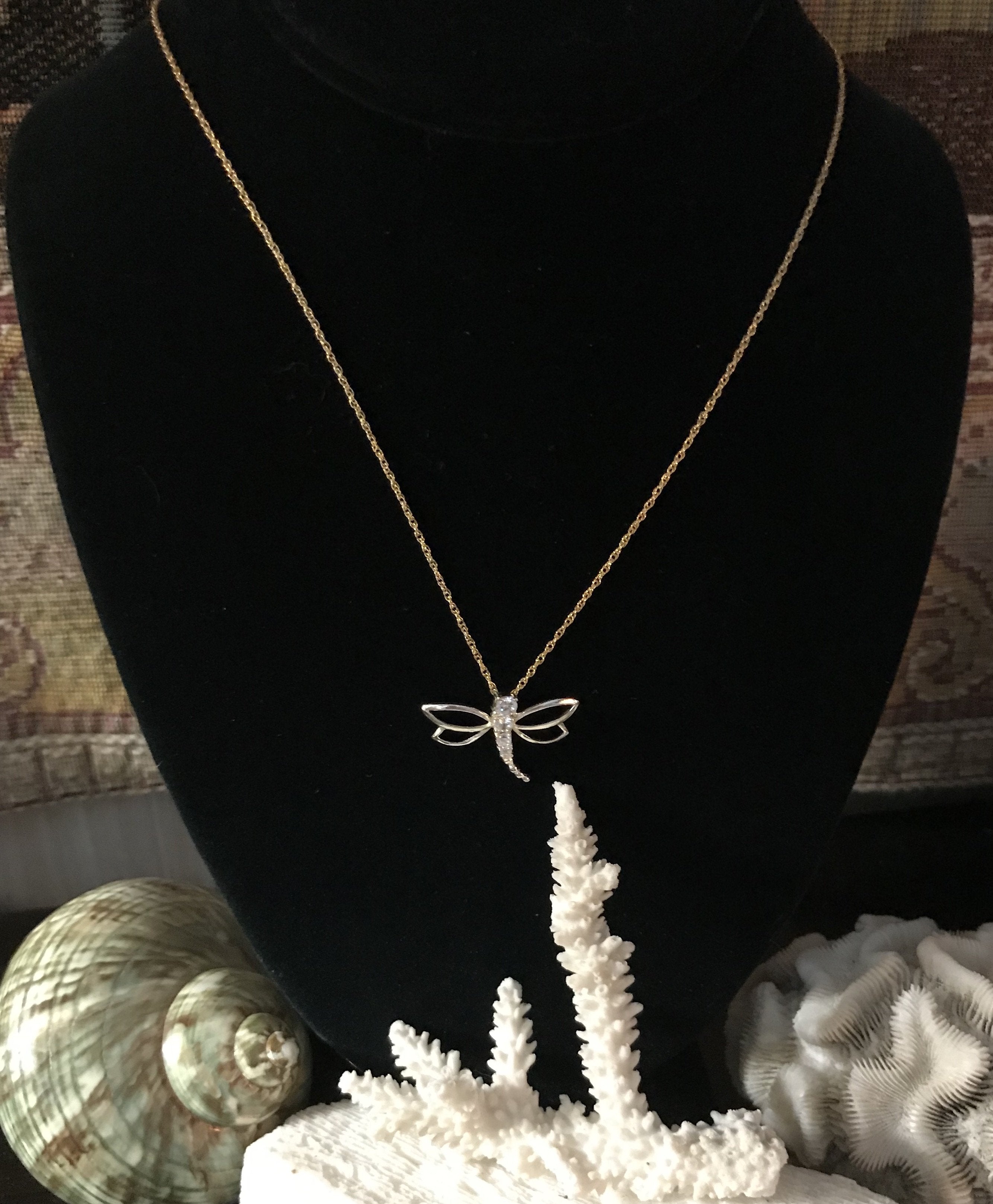 Sterling Silver Dragonfly Pendant 14K Necklace - Shop Thrifty Treasures