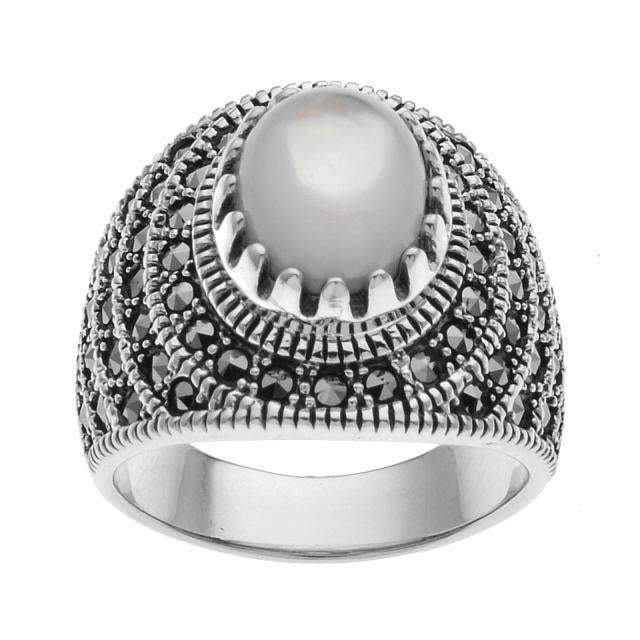Sterling Silver Mother of Pearl & Marcasite Ring-Size 6 - Shop Thrifty Treasures