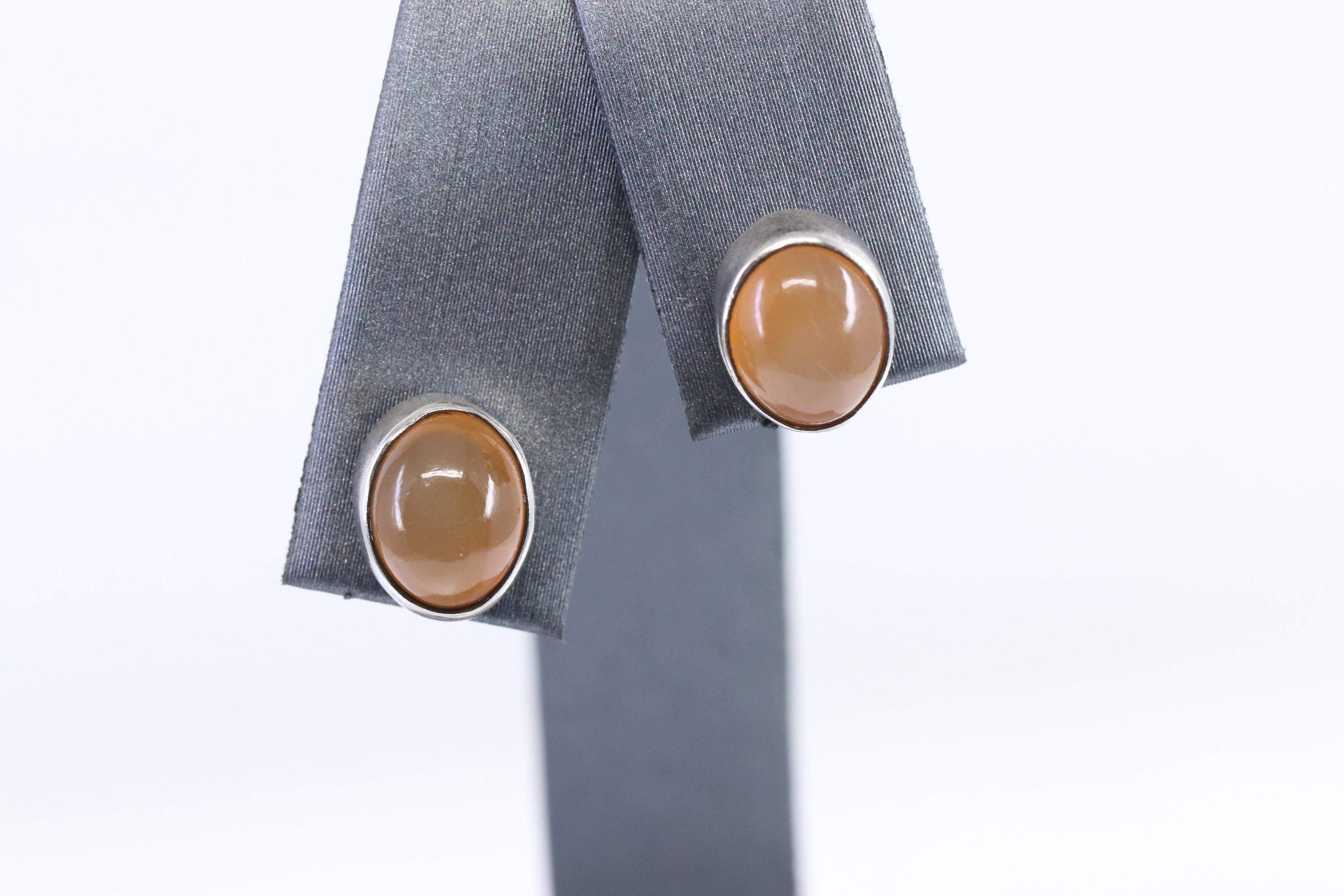 Sterling Silver Peach Moonstone Earrings - Shop Thrifty Treasures