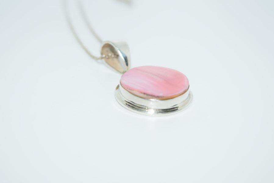 Sterling Silver Pink Mother of Pearl Circle Necklace - Shop Thrifty Treasures