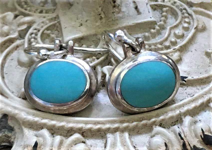 Sterling Silver Blue Turquoise Dangle Earrings - Shop Thrifty Treasures