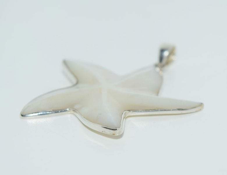 Large Sterling Carved Mother of Pearl StarFish Pendant 24" Necklace - Shop Thrifty Treasures