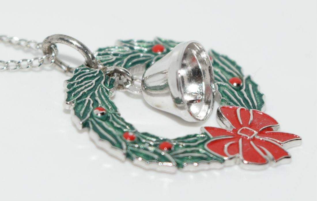 Sterling Christmas Wreath & Bell Pendant Necklace - Shop Thrifty Treasures