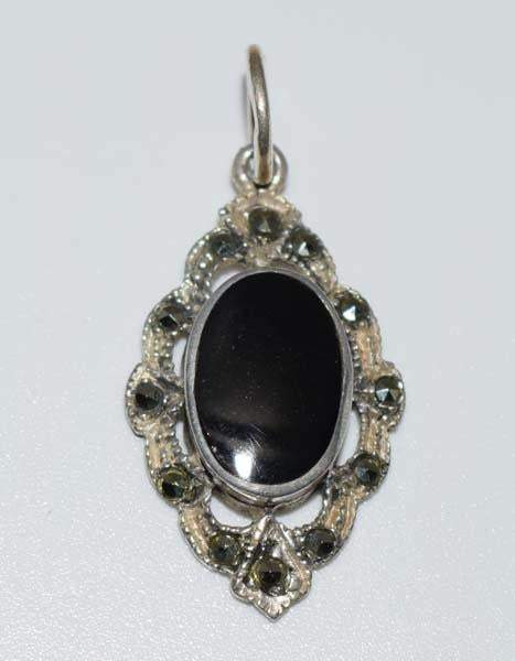 Sterling Silver Marcasite and Onyx Pendant - Shop Thrifty Treasures