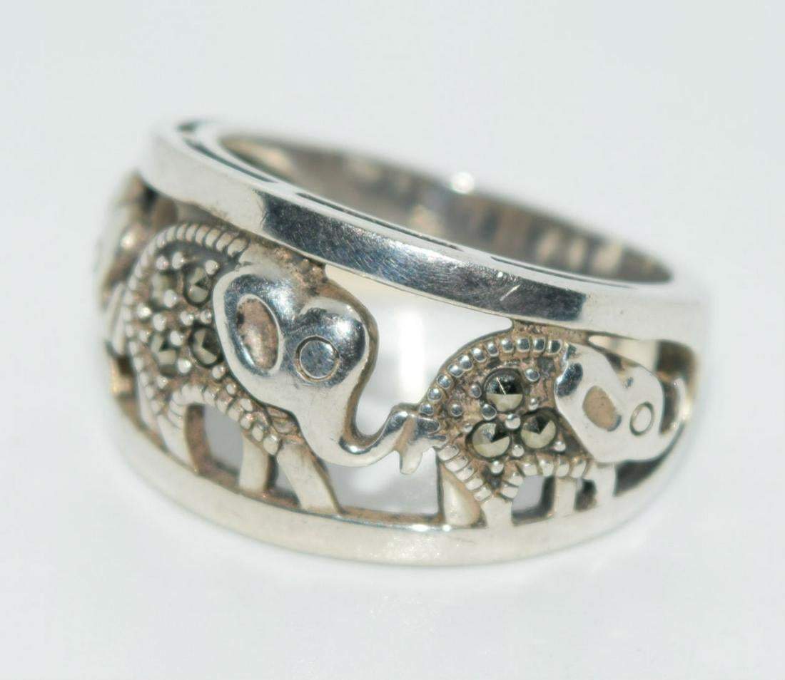 Sterling Marcasite Walking Elephants Ring Size 6 - Shop Thrifty Treasures