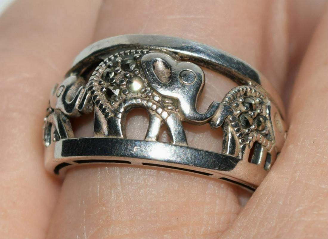 Sterling Marcasite Walking Elephants Ring Size 6 - Shop Thrifty Treasures