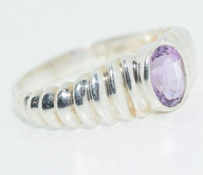 Sterling Silver Oval Amethyst Ring Size 8.5 - Shop Thrifty Treasures
