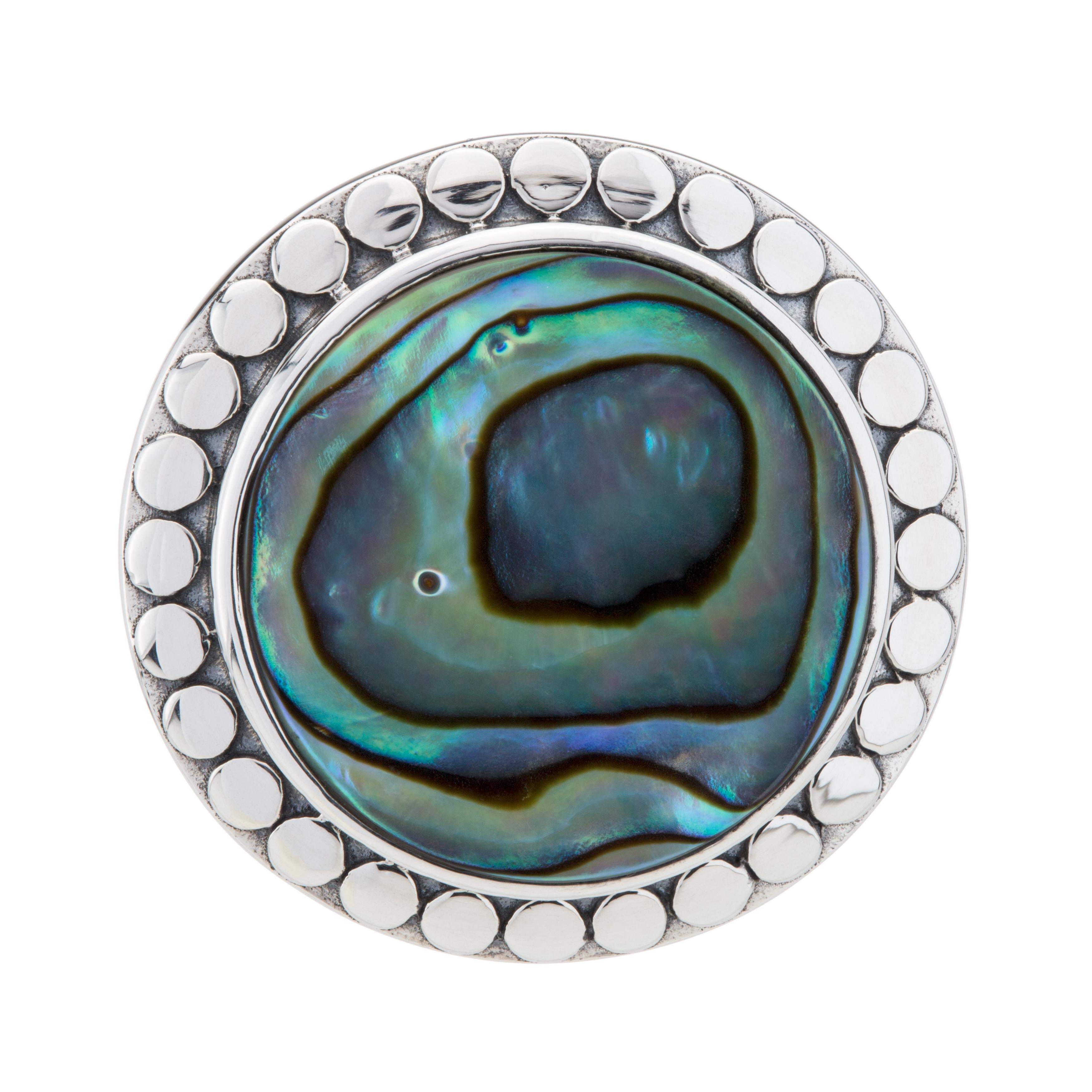 Sterling Silver 18mm Abalone Beaded Halo Ring Size 10 - Shop Thrifty Treasures