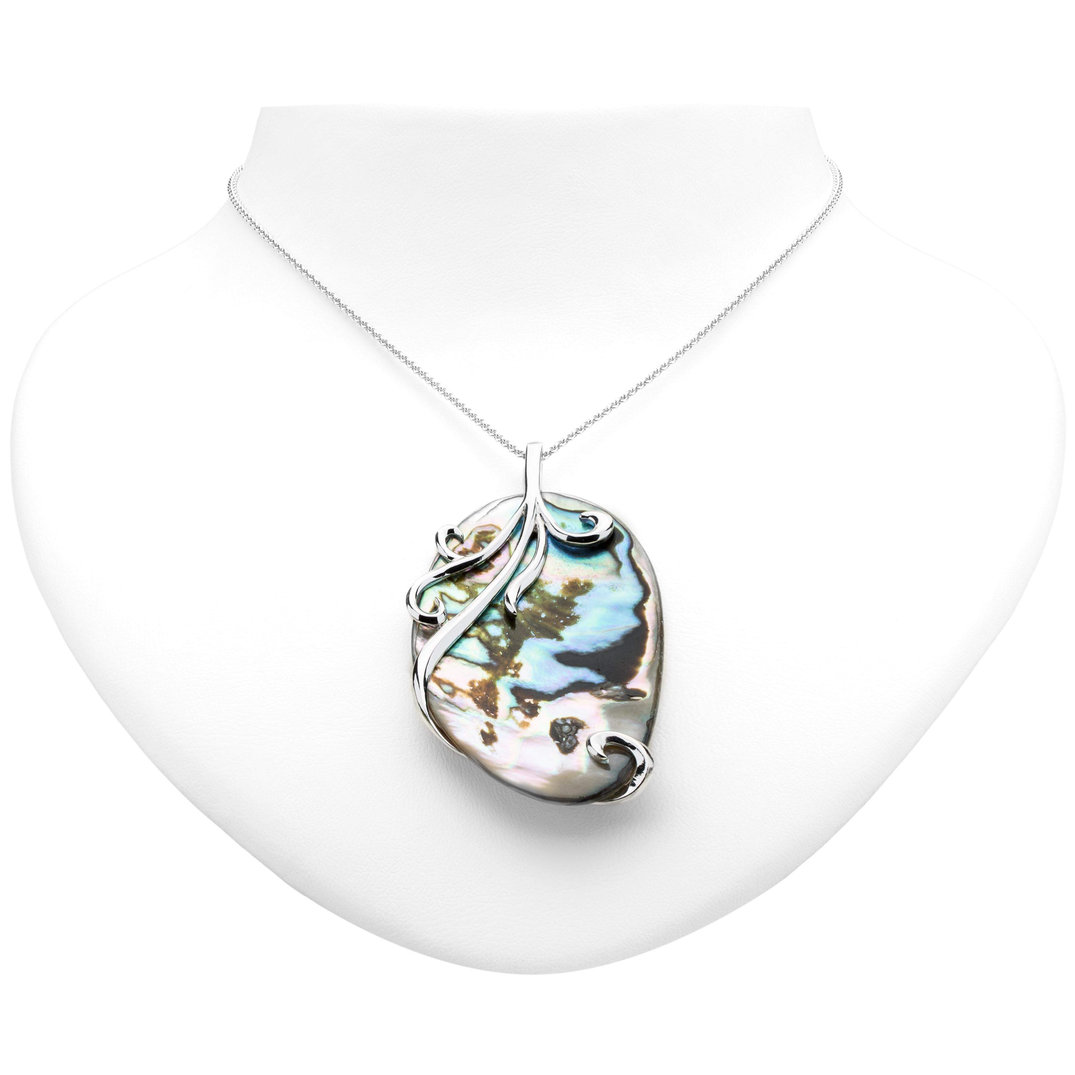 Sterling Silver Large Abalone Overlay 18" Pendant Necklace - Shop Thrifty Treasures