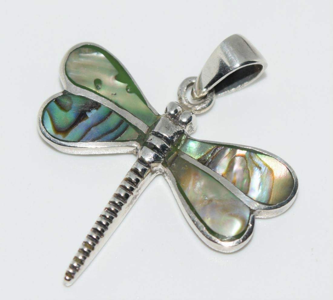 Sterling Silver & Abalone Dragonfly Pendant - Shop Thrifty Treasures