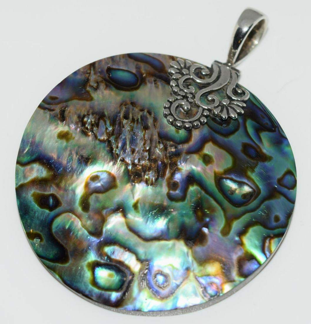 Sterling Silver Abalone Circle Pendant Necklace - Shop Thrifty Treasures