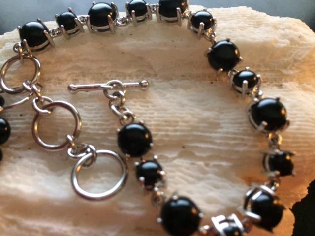 Sterling Silver Colorado Black Moon Jade Bracelet & Black Agate Cluster Drop Earrings - Shop Thrifty Treasures