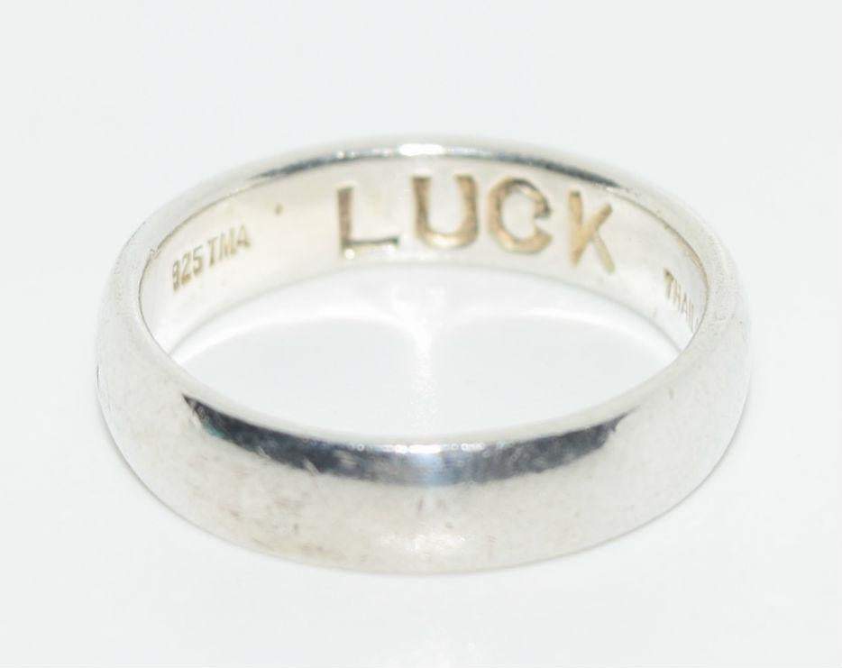 Vintage Sterling Silver Chinese Symbol “Lucky” Band Size 7 - Shop Thrifty Treasures