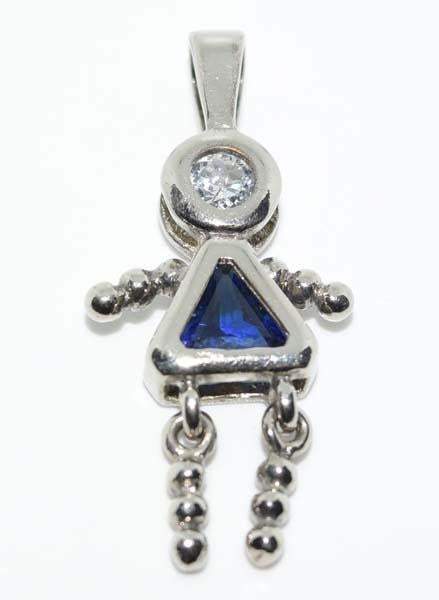 Sterling Silver Girl Child Blue Birthstone Pendant - Shop Thrifty Treasures