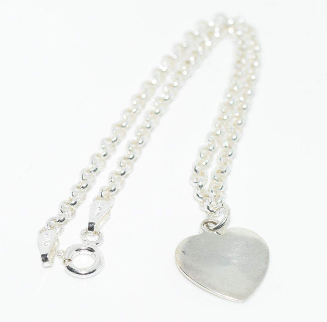 Sterling Silver Heart Charm Rolo Chain Bracelet 9" - Shop Thrifty Treasures