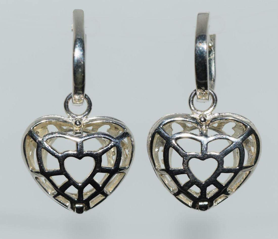 Sterling Silver Filigreed Double Heart Dangle Earrings - Shop Thrifty Treasures
