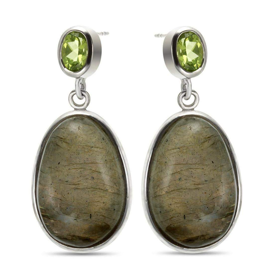 Sterling Silver Labradorite & Peridot Drop Earrings - Shop Thrifty Treasures