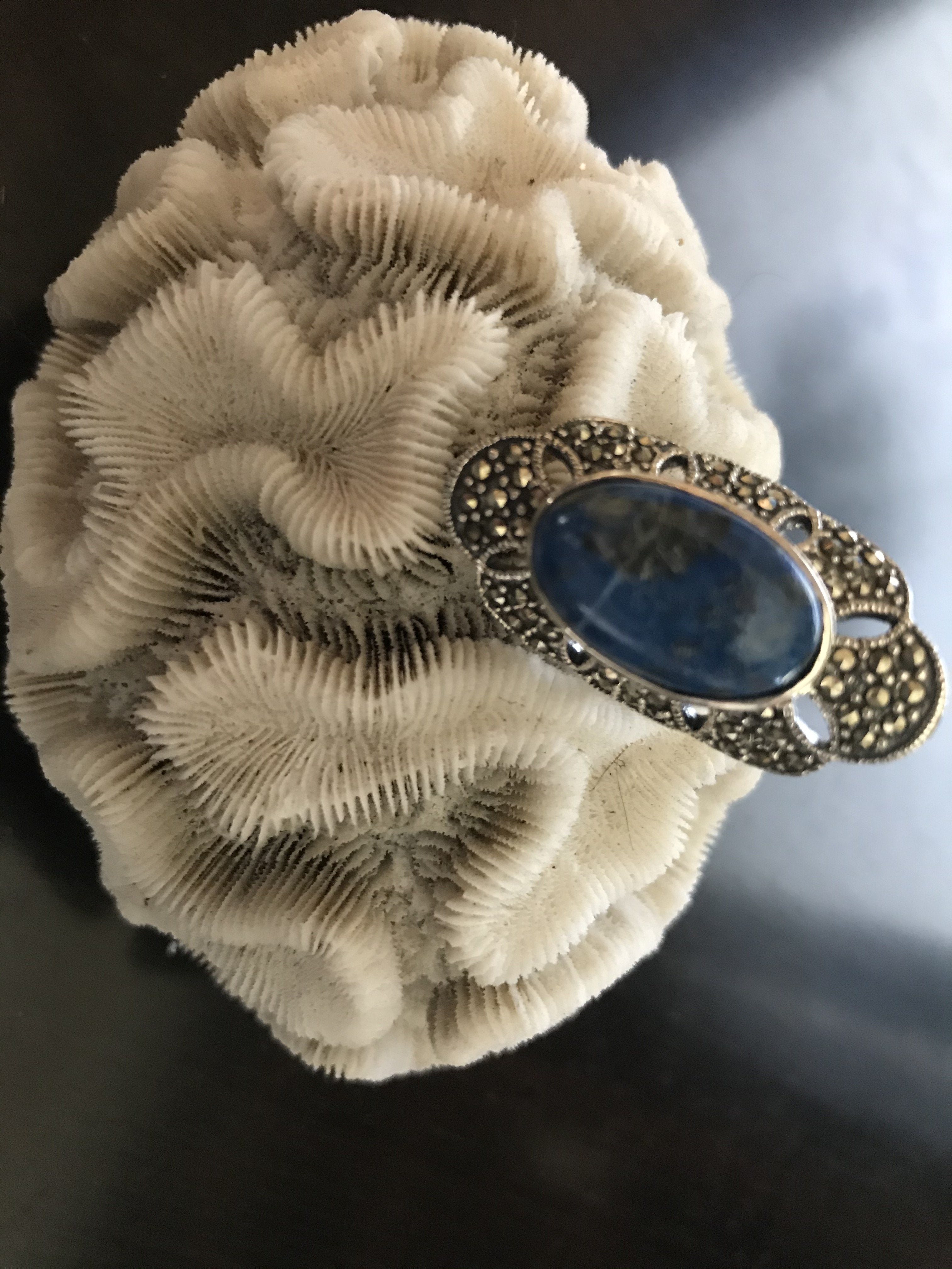 Sterling Silver Lapis & Marcasite Ring-Size 5 - Shop Thrifty Treasures