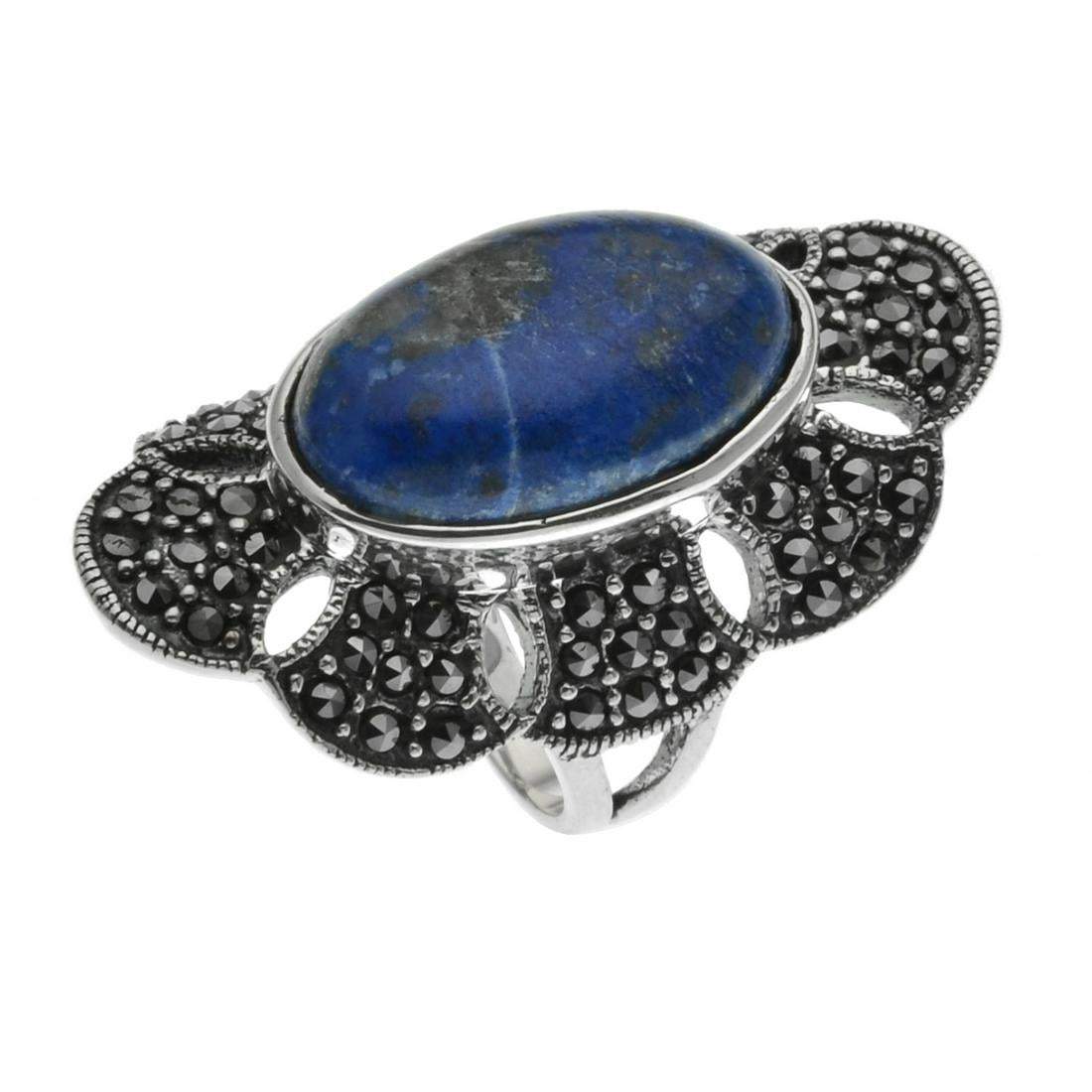 Sterling Silver Lapis & Marcasite Ring-Size 5 - Shop Thrifty Treasures