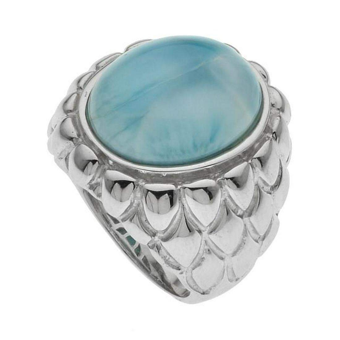 Sterling Silver Blue Larimar Textured Band Ring-SZ 7 - Shop Thrifty Treasures