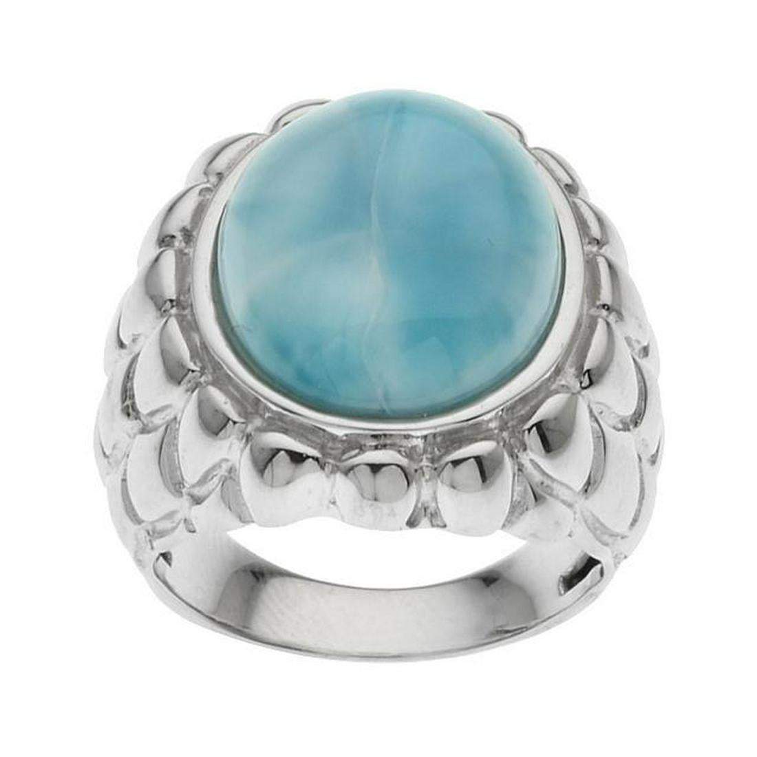 Sterling Silver Blue Larimar Textured Band Ring-SZ 7 - Shop Thrifty Treasures