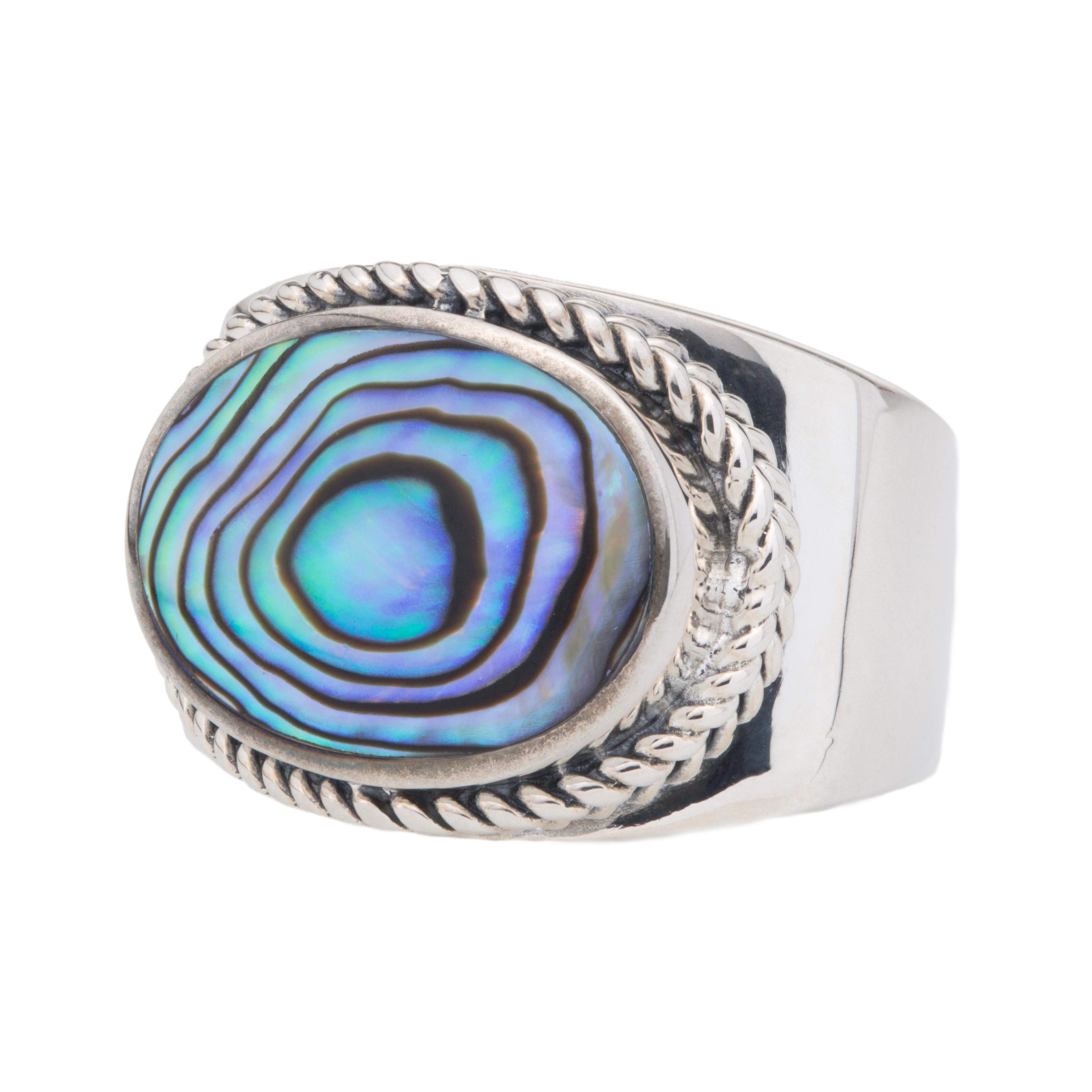 Sterling Silver Oval Abalone Ring Size 8 - Shop Thrifty Treasures