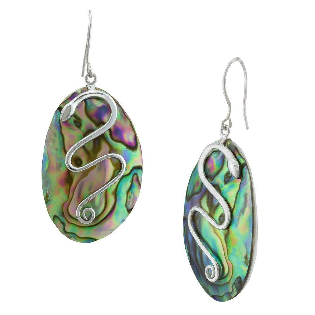 Sterling Silver Abalone Openwork Disc Drop Dangle Earrings - Shop Thrifty Treasures